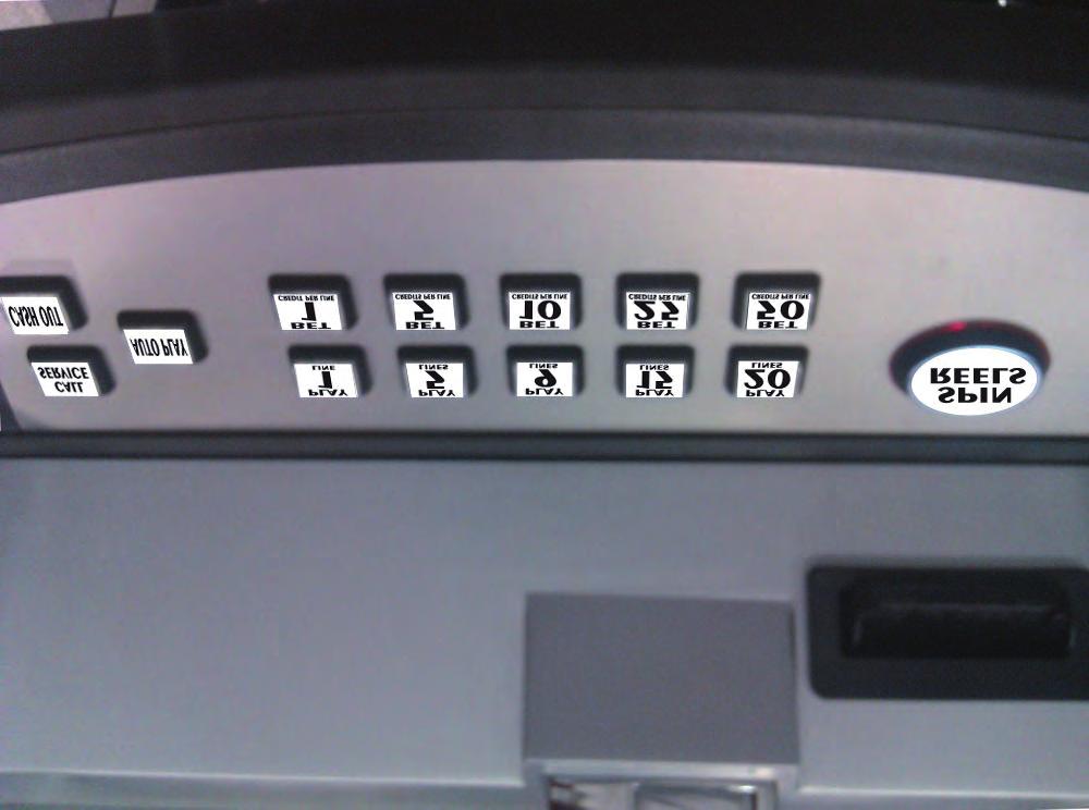 Fig. 3. Mechanical buttons front panel PLAY 1, 5, 9, 15 and 20 LINES BUTTONS: These buttons allow the player to select the number of lines to play.