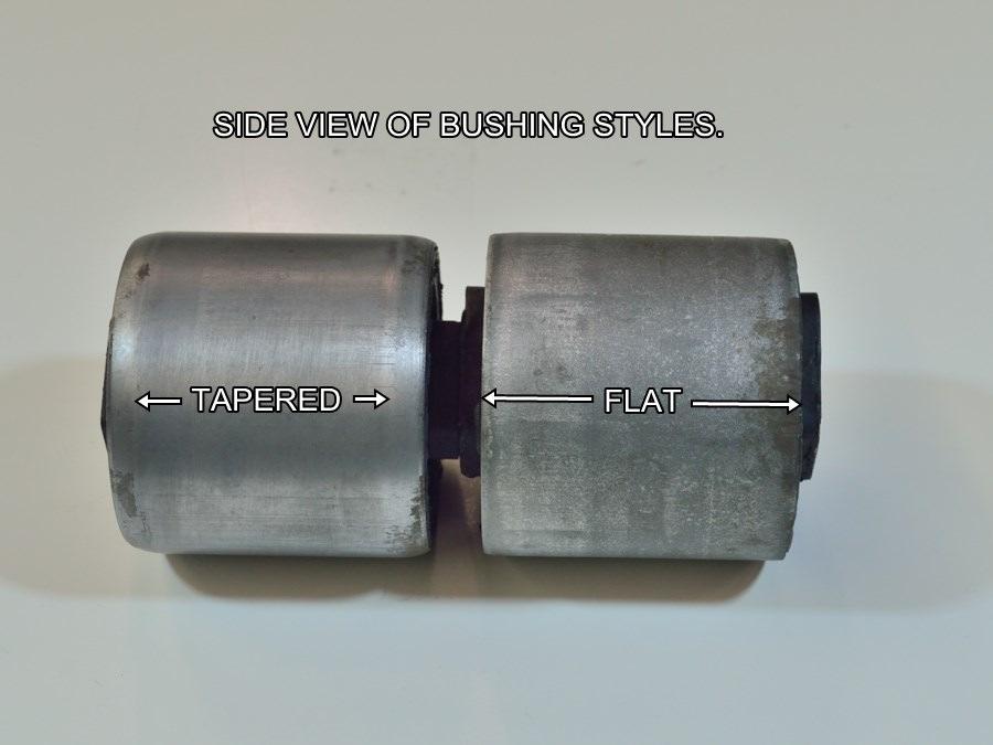 Here is a side view of the two bushing styles. When removing flat ended bushings the flat press adaptor has to be manually centered over the end of the bushing.