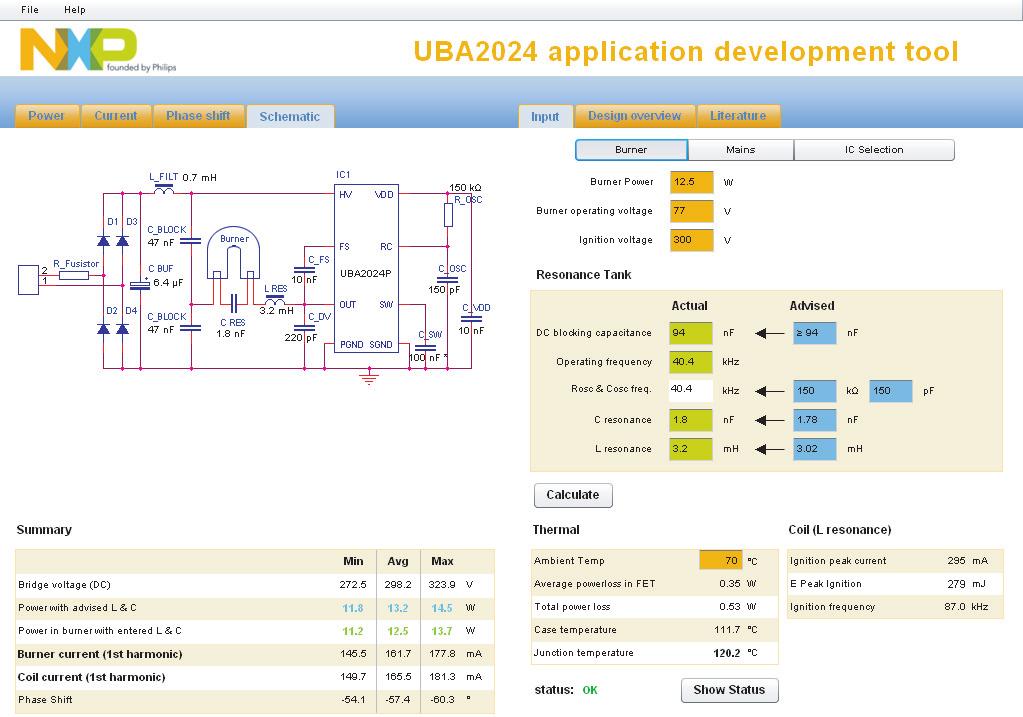 Fig 2. Screen-shot of the 1.1 Disclaimer 2. Input parameters The purpose of this tool is to give guidance during the design of a CFL application in combination with the UBA2024.