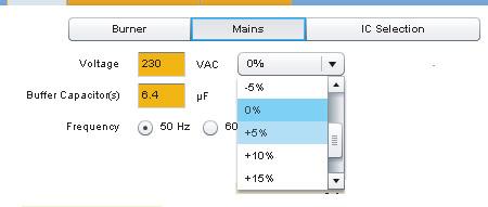 After changing the mains variation, the tool will automatically calculate the new situation. Fig 5.