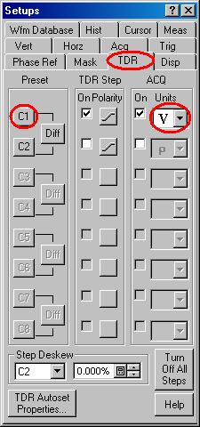 ( 6 ) Click the Preset C1 button on TDR tab ( 7 ) Select the V in