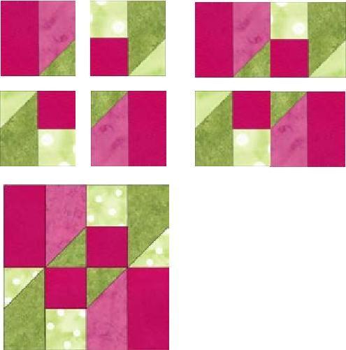 Press seam toward dark pink square. Make two square 5.