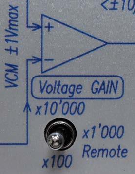 10.Gain & Output The voltage gain of the LNLD Diff Amp can be switched over the following three decades: x100, x1 000, x10 000 corresponding to a maximum input voltage of ±100 mv, ±10 mv, ±1 mv.
