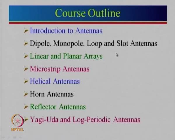(Refer Slide Time: 02:15) So, the course outline I will start with the introduction to antennas, so what are the basic fundamentals of antennas.