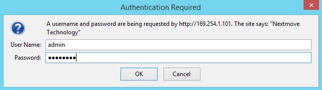 address of 192.168.0.244 into the command line of the web browser. An authentication required window will appear in the browser as shown below.