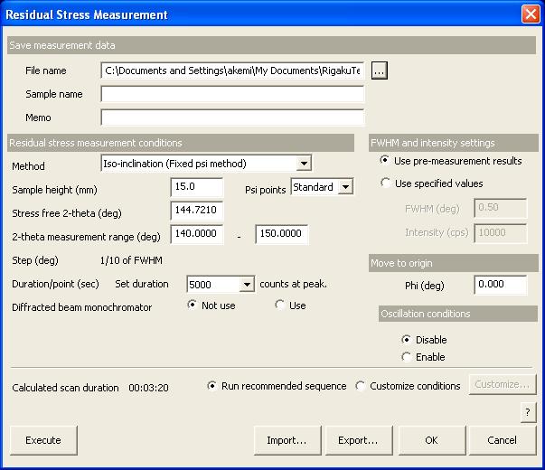 1.2 Customizing scan conditions and slit conditions 1. How to set Part conditions In this chapter, how to set the Residual Stress Measurement (PB/PSA) Part conditions is described. 1.1 Setting conditions Set the basic conditions in the Residual Stress Measurement dialog box.
