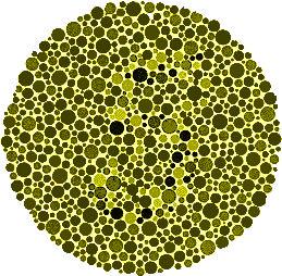 What number is shown here? 4. Red-green Ishihara 1 -can anybody see what is in this circle of blobs?