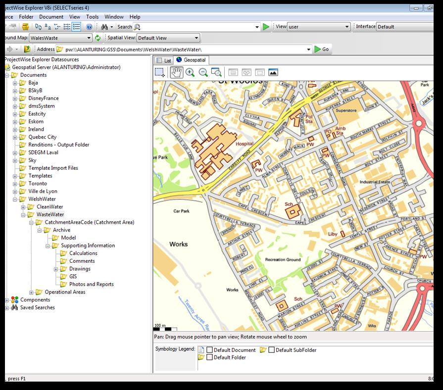 Bentley Geospatial Server Federated approach to managing spatial and nonspatial information Find data spatially Access multiple data types Manage user-level access