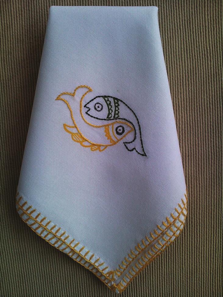Hand Embroidered Kerchief Kerchief made of pure cotton fabric, with its trimmings and designs hand embroidered.