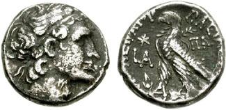 For Year One Svoronos notes 4 examples without star and 6 with star. For Year Four he notes 22 without star and 5 with star. A base tetradrachm dated Year One with a star above the date.