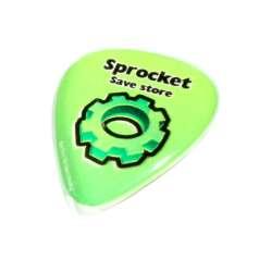 Guitar Pick Item # MI0205 Guitar Pick Piks, Musical Instruments New Product Our custom guitar pick, item PTP1, is also produced with a single sided full color translucent imprint that is seen from