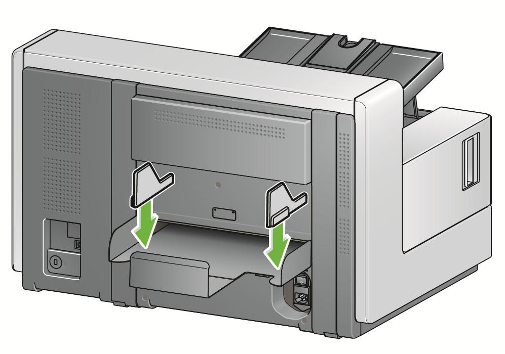 The rear document exit tray for the i5850 and i5850s Scanners can scan documents up to 43.2 cm (17 inches). The exit tray installation is basically the same for all scanners. 1.