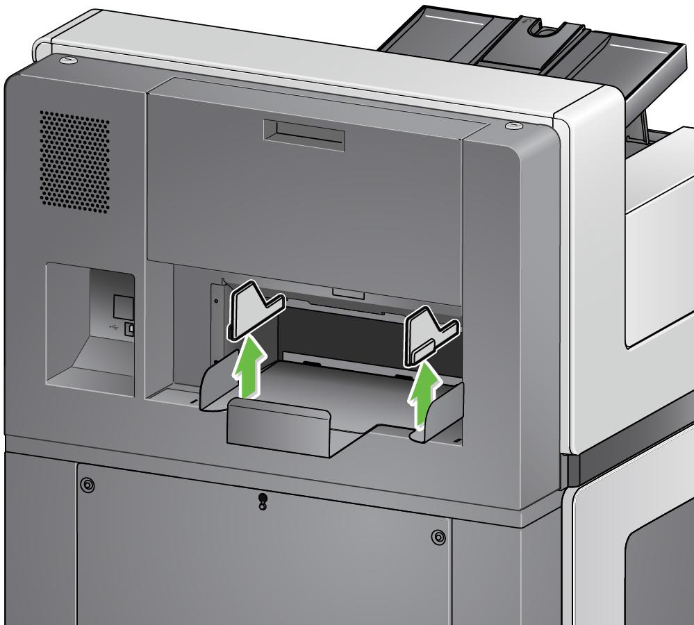 Adjusting the side guides of the Upper tray or Rear Exit tray The side guides improve stacking of documents in the output trays.