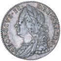 3647); George II, old head, shilling, 1758 (S.3704) George III, shilling, 1787 (S.3743).