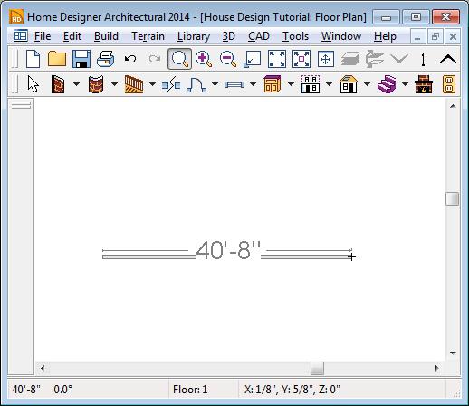 Home Designer Architectural 2014 User s Guide Click and drag from left to right to draw a wall. Wall length is indicated in the Status Bar as the wall is drawn 2.