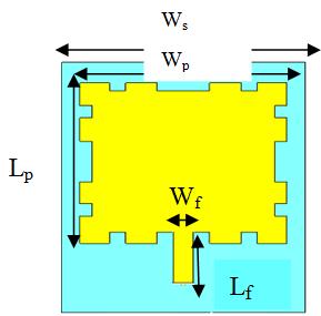 generator [11] is used for.minkowski fractal shape antenna design. Fig 2 and Table 1 show the modified Minkowski patch antenna dimensions. FR-4 board substrate with dielectric constant of 4.