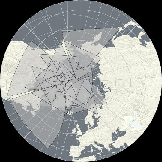 Figure 1.5: Fields of view of the SuperDARN radars in the northern hemisphere The construction of all radars is almost identical.