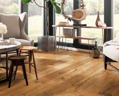 TIMBERBRUSHED ENGINEERED HARDWOOD Brushed distressing brings out the natural, rustic richness of White Oak and Hickory hardwood Limed and deep etched artistic treatments make a striking design