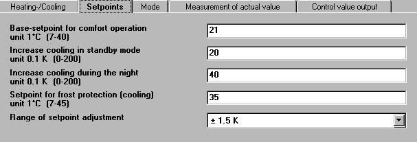 2.2.3. Setpoints: 2.2.4. Mode: Base setpoint for comfort operation unit 1 C (7-40) This parameter is used to calculate the setpoint values.