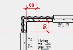 INTERNAL DIMENSIONS WORKSHOP 1. Prepare the positions of the internal dimensions with help lines. Create help lines with a distance of 60 cm to the outer wall. 2.