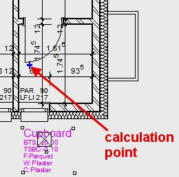 TIP A room label can be moved outside the room using its handles. The calculation point (blue cross) must always remain in the room.