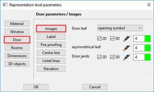 Doors In the door parameters, you can define the display of doors in 2D and 3D.