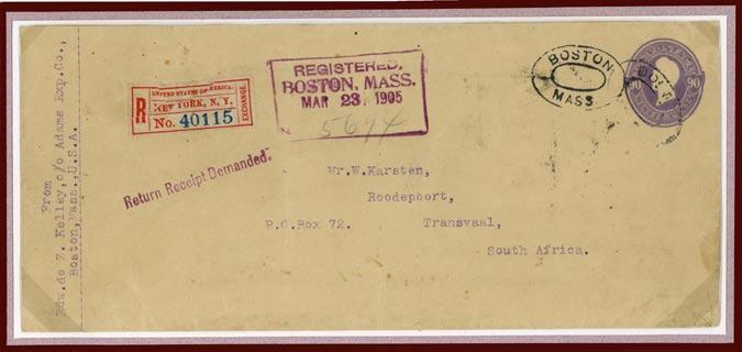 Watermark 7 Newton, Ma. to Java, Dutch Indies, 12 March, 1906, registered (10 ).