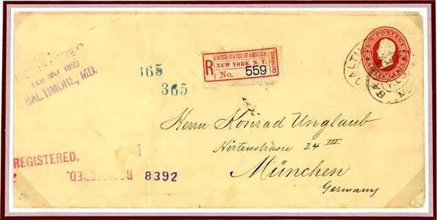 to Münich, Germany, 20 February, 1893, registered (10 ).