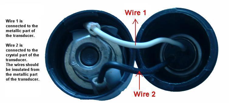 transducer and the P-H Cord Socket. Wire 1 (white) should be connected to the metallic part of the transducer.