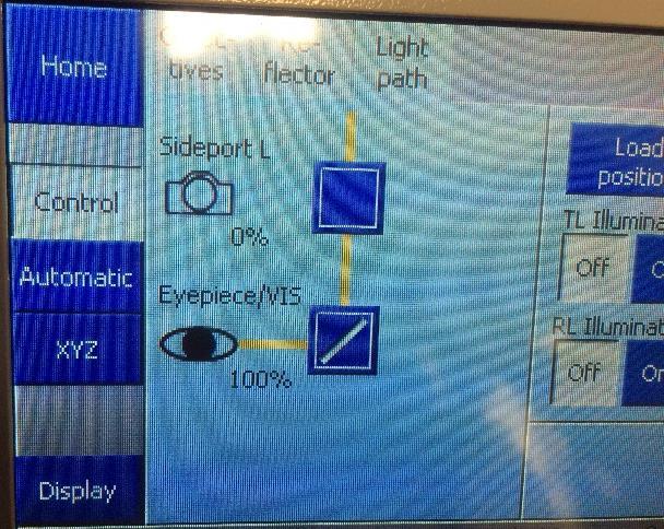 screen information: Sideport L: Directs light to go through the left camera port Eyepiece/VIS: Directs light to go through Eyepiece/Vision Press the square next to the Camera and you will have 3