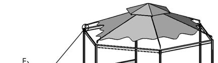 4 Place the assembled canopy onto the assembled canopy frames and insert metal tip of each frame bar (F) into the bracket at each top of post securely.