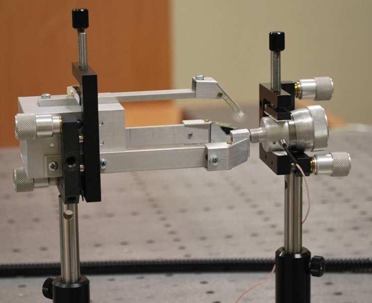 Mirrors system We used two objects: piezo-actuator that transforms vibrations to the rotational movement (Fig. 4) and micrometric screw with piezo-adjustment (Fig. ).