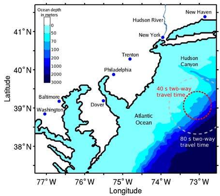 Fig. 1. (A) Areal coverage of a single OAWRS transmission during the 2003 survey in the US east coast continental shelf.