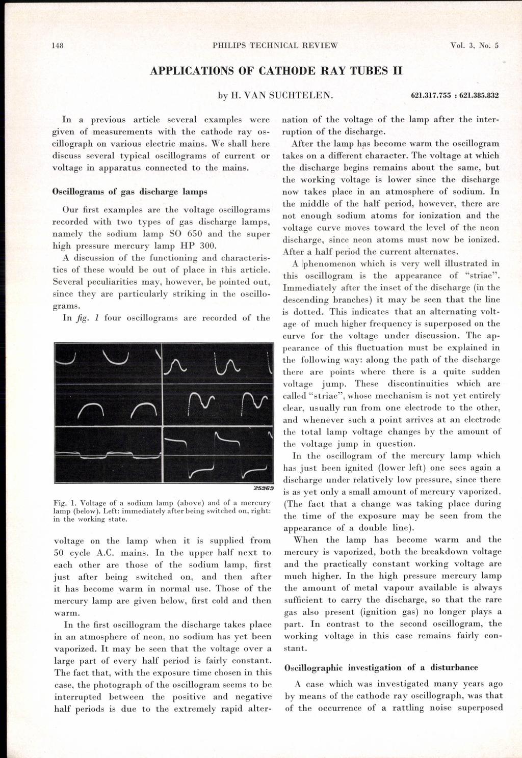 14.8 PHILIPS TECHNICAL REVIEW Vol. 3, No. 5 APPLICATIONS OF CATHODE RAY TUBES 11 by H. VAN SUCHTELEN. 621.317.755 : 621.385.