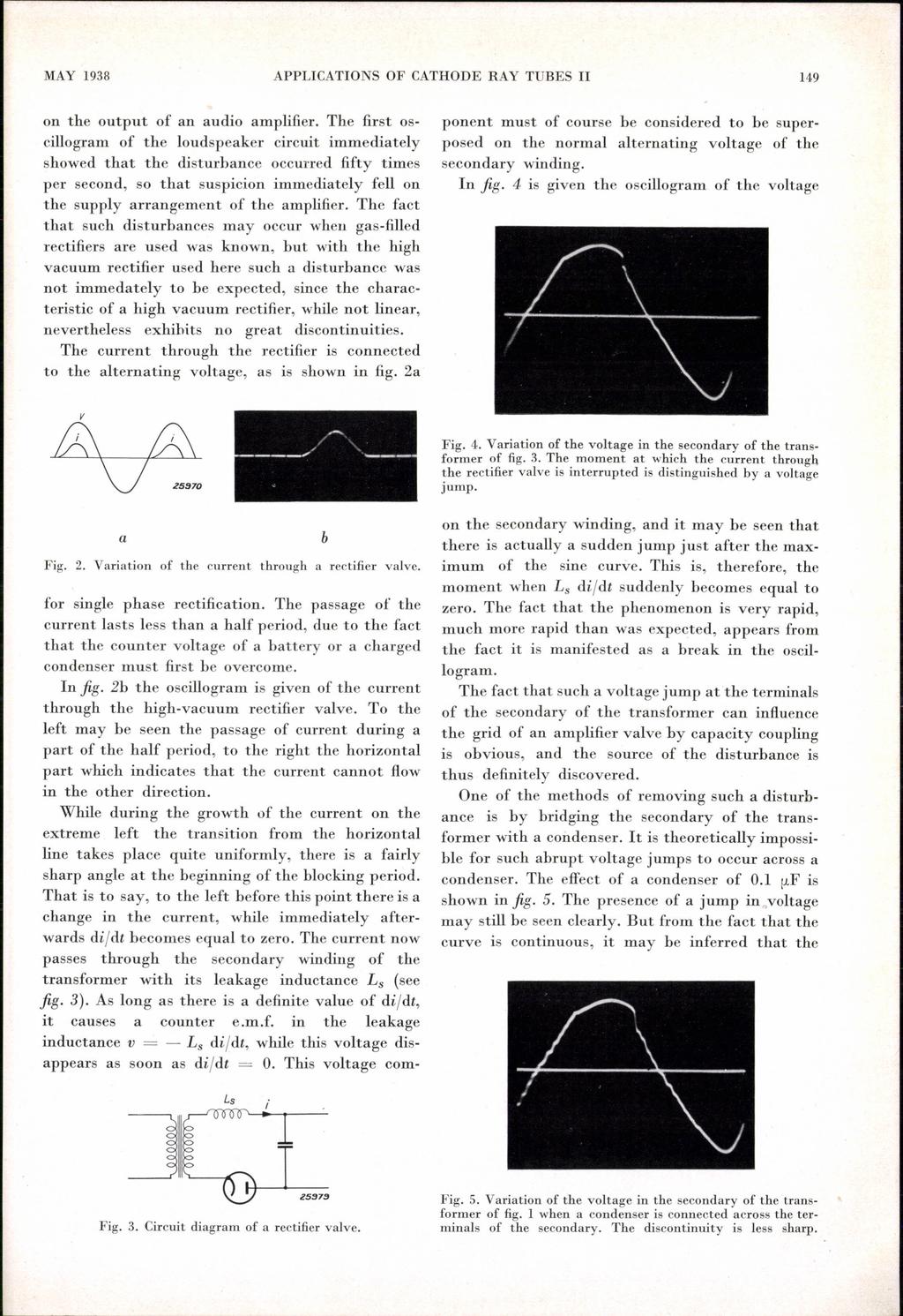 MAY 1938 APPLICATIONS OF CATHODE RAY TUBES II 149 on the output of an audio amplifier.