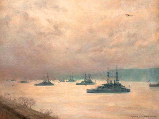 MARY FAIRCHILD LOW (1858-1946) Battleships on the Hudson River, 1919