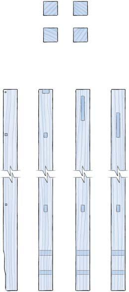 C: LEG MORTISES AND PLUGS 3 /6" MORTISE /4" MORTISE MORTISE 5 /6" 5- /6" 5 /6 " 5 /6 " 9-5 A /4" A A LR A 3 3 RR A 2 2 A LF