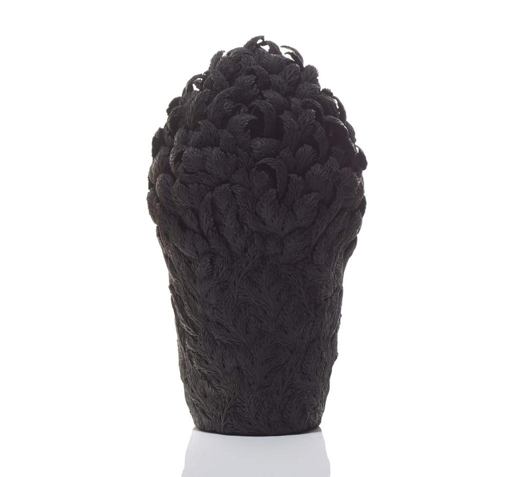 A Black Leaves Tower, 2015 Moulded, carved and hand-built black porcelain
