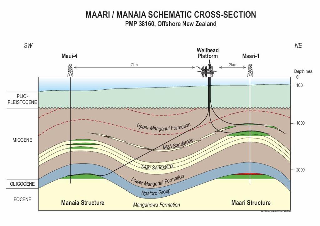 deeper F Sand zones), Maari (Mangahewa and F Sand) and the Maari South prospect.