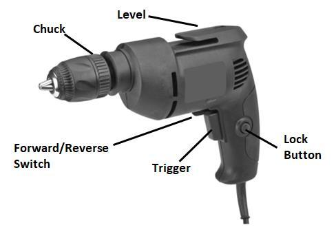 Main Parts of Drill Subassembly Chuck Forward/Reverse Switch Level Trigger Lock Button Before Each Use Wear eye protection. Wear ear protection with impact drills.