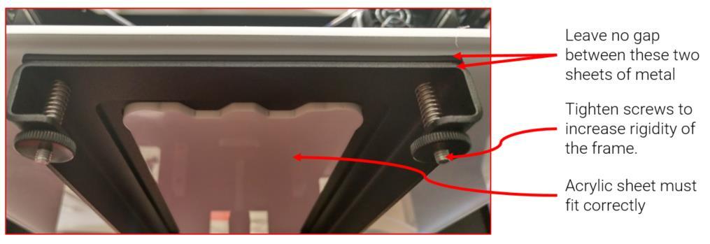 An optional change is to tighten the manual levelling screws to increase the rigidity of the bed support structure.