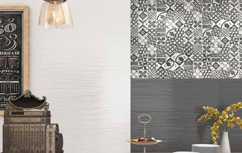 LOCKPORT This striking monochrome tile collection is fresh and cool, perfect in rooms where light is important.