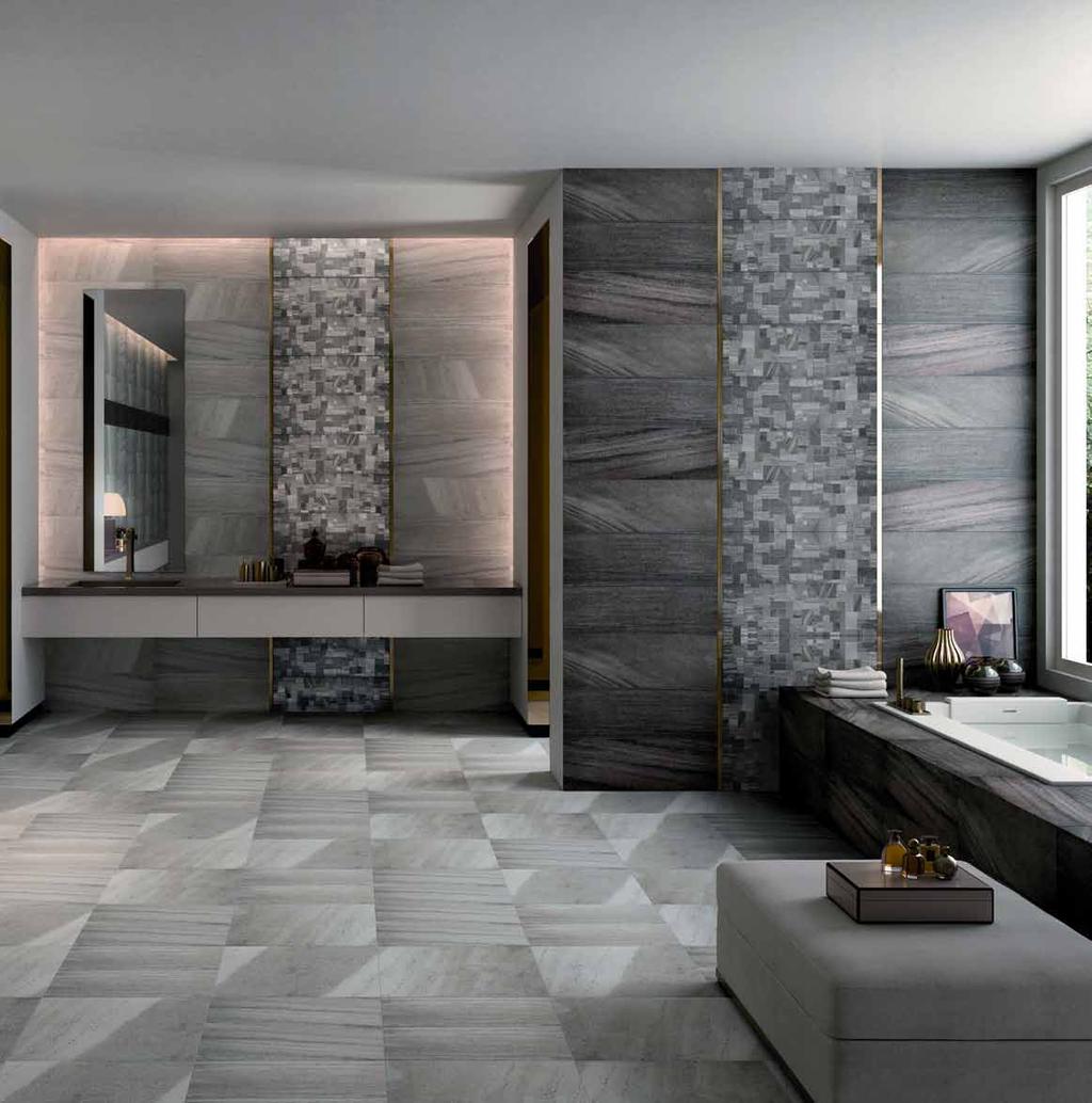 GABRIEL A decorative and sumptuous tile collection, the Gabriel collection brings together grey and anthracite tiles with a textured anti-slip finish that gives each tile an extra element of depth.