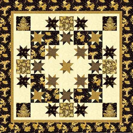 and Border 2 (Blue) (K7154 230G Sapphire Gold) Star Fabric 2 (Green) (K7154 354G Kelly Gold) Star Fabric 3 (Black) (G8555 4G Black Gold) Accent (Gold) (J7032 47G Gold Gold) Recommended Backing (K7153