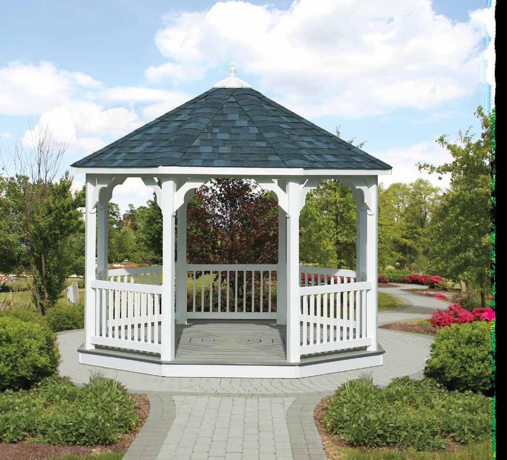 Economy Vinyl Gazebos 12' Octagon National Blue Shingles Gray Floor The Economy Vinyl Gazebo was designed to give you the option of a more cost effective gazebo, without sacrificing structural