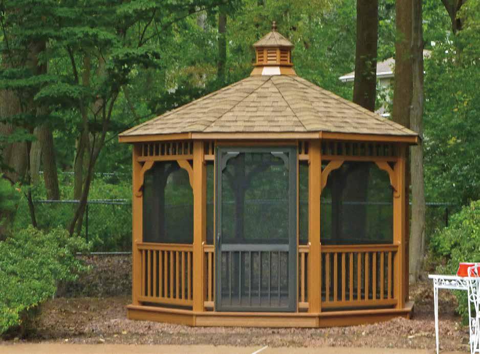 Standard Features for the Highwood 1. Cupola 1 2. 30-year architectural shingles 3. Straight spokes in top and bottom rails 4. Half-moon braces 5. Redwood interior siding ceiling 2 6.