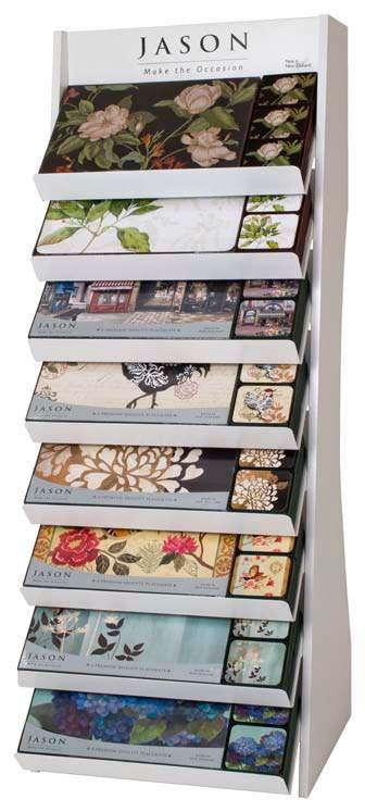 Eight Shelf Display Stand Eight Shelf Stand displaying hardback placemats with coasters