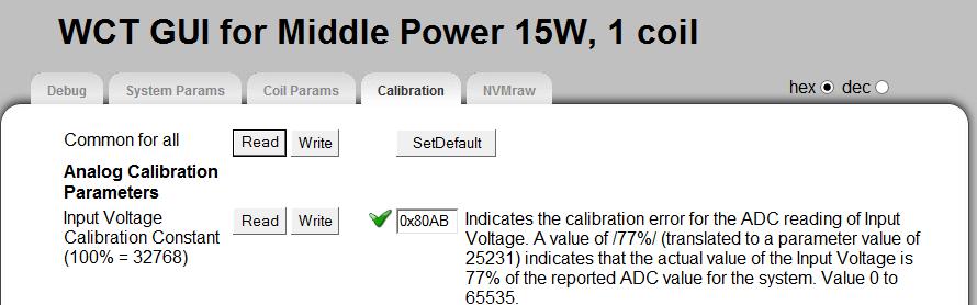 2.3.2 Input current calibration Figure 7 Read voltage calibration constant The process of input current calibration is as follows: 1. Power on the wireless charging TX board without load connected.