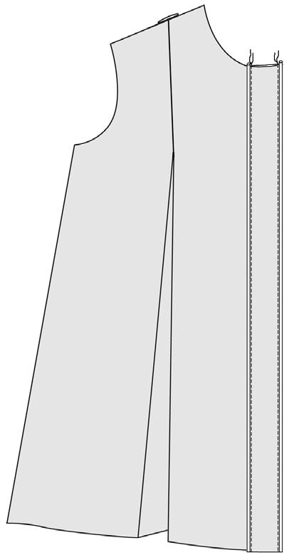 3. Fold front facing on right-hand to right of and press. Pin or baste front facing to dress. Stitch down other of front facing by stitching in the ditch between front facing and corded piping (fig.