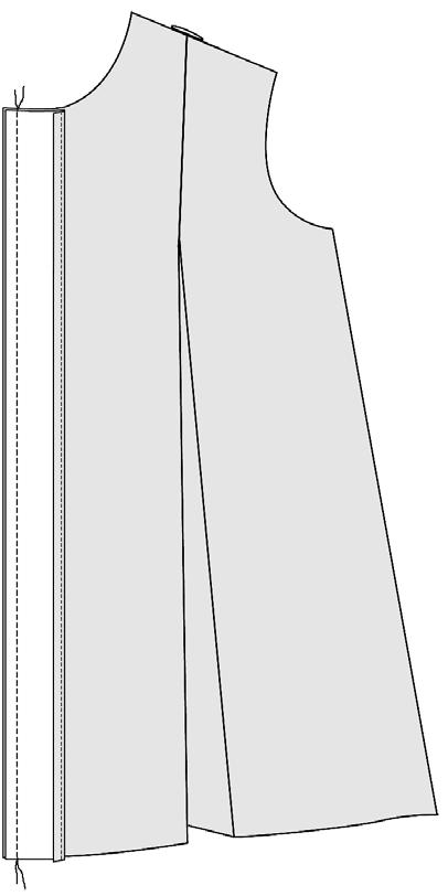 With right of front facing to right of left-hand front facing, pin or baste at front edge. Stitch front facing to left-hand of dress (fig. 15). Trim ravels from seam.